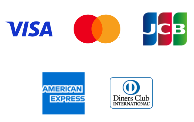 VISA, Mastercard®, JCB, AMERICAN EXPRESS, Diners Club