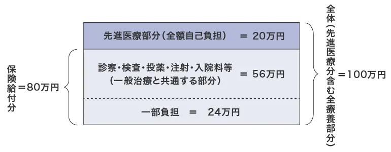 総医療費が100万円、うち先進医療に係る費用が20万円だったケース