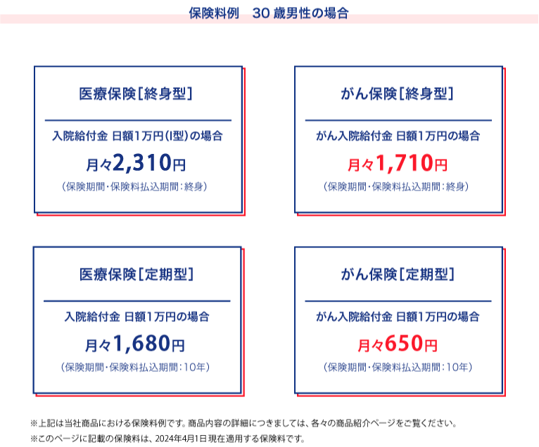 保険料例 30歳男性の場合 医療保険