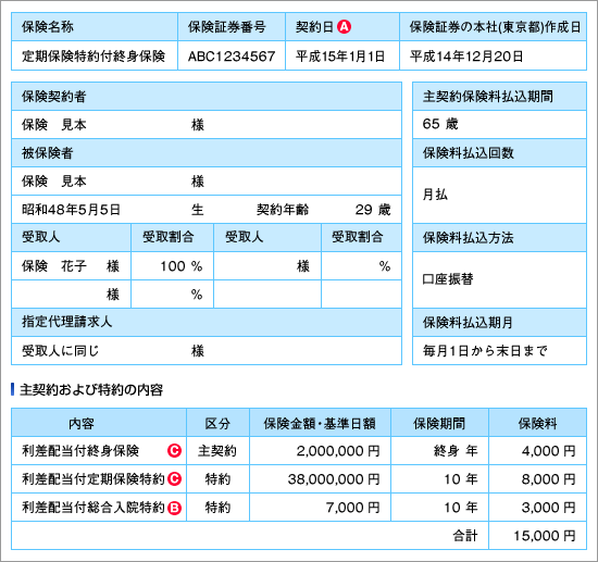 図：一般的な保険証券の例