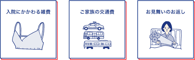 入院に関わる雑費、ご家族の交通費、お見舞いのお返し