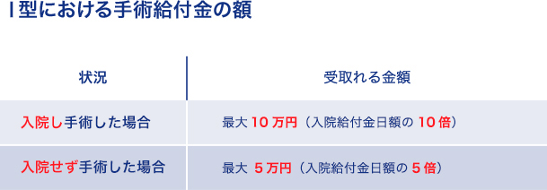 I型における手術給付金の額